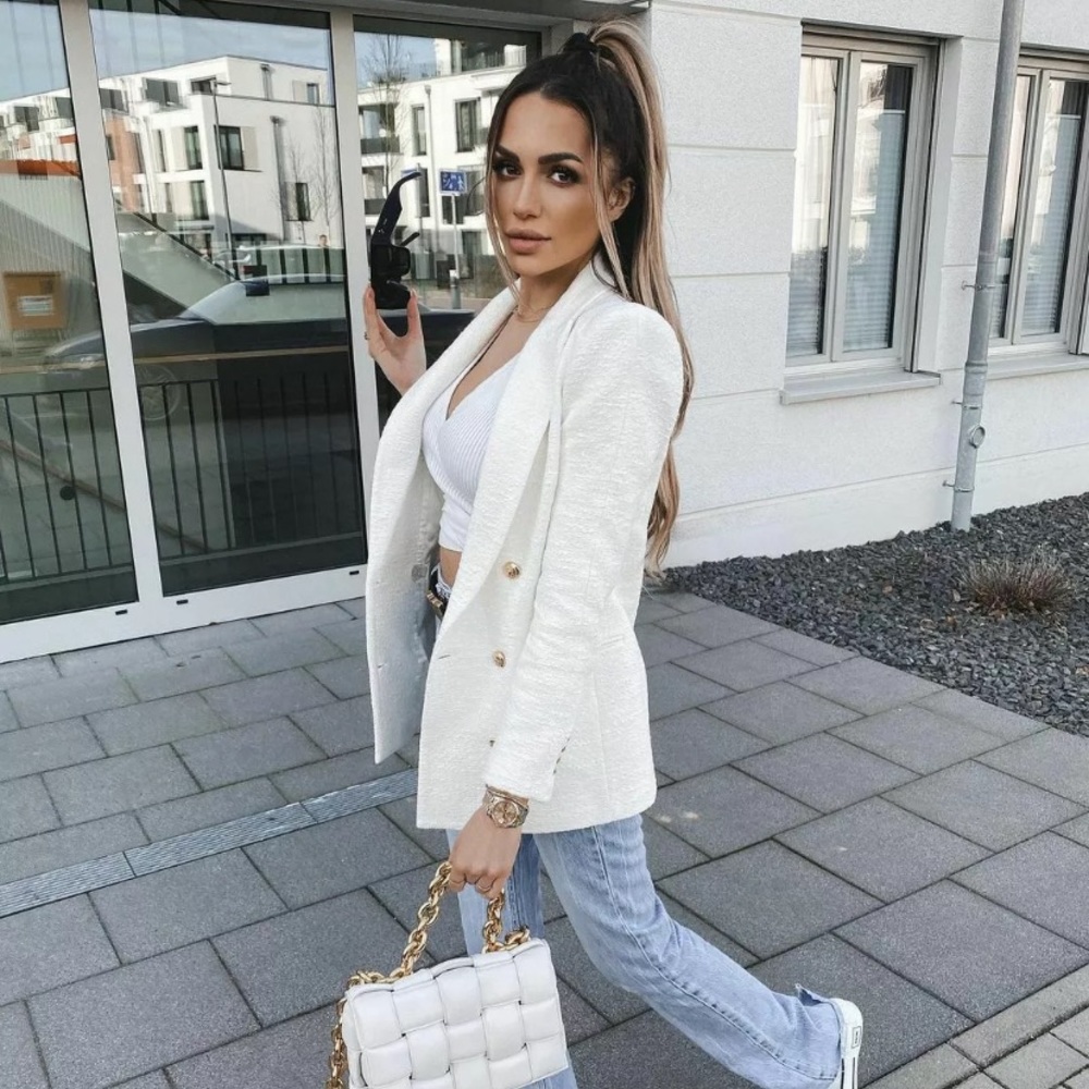 Zara white texture weave blazer - Picture 8 of 11
